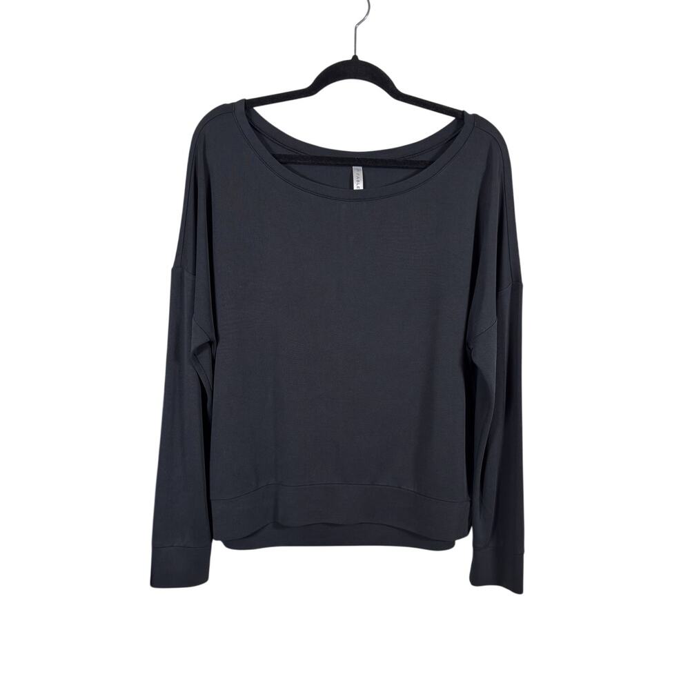 Fabletics Boat Neck Pullover Shirt Womens M Black Oversized Sleek Long Sleeve